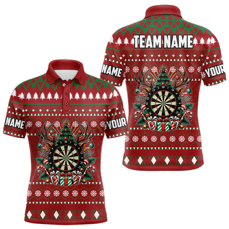 Individuelles rotes Weihnachtsmuster-Dart-Poloshirt für Herren, lustiges Weihnachts-Darttrikot-Geschenk TDM3078