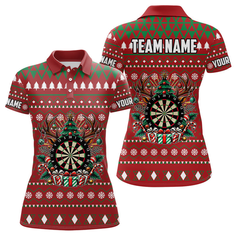 Individuelles Rotes Weihnachten Muster Dart Poloshirt für Damen, Lustiges Xmas Dart Trikot Geschenk TDM3078
