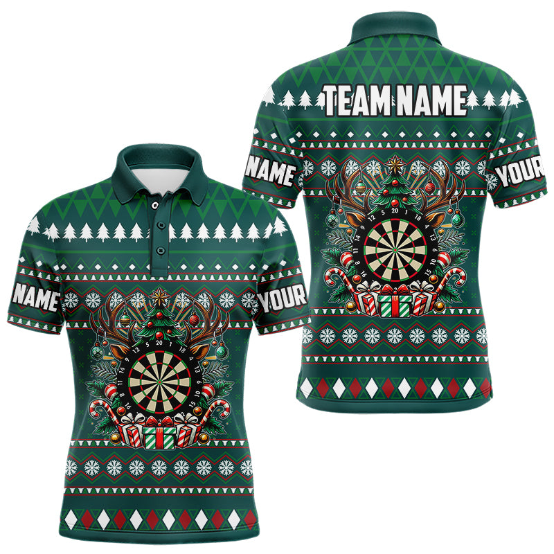 Individuelles grünes Weihnachtsmuster-Dart-Poloshirt für Herren, lustiges Weihnachts-Darttrikot-Geschenk TDM3079