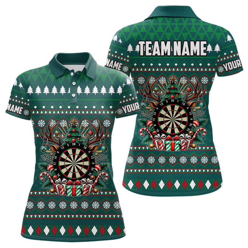 Individuelles Grünes Weihnachten Muster Dart Poloshirt für Damen, Lustiges Xmas Dart Trikot Geschenk TDM3079