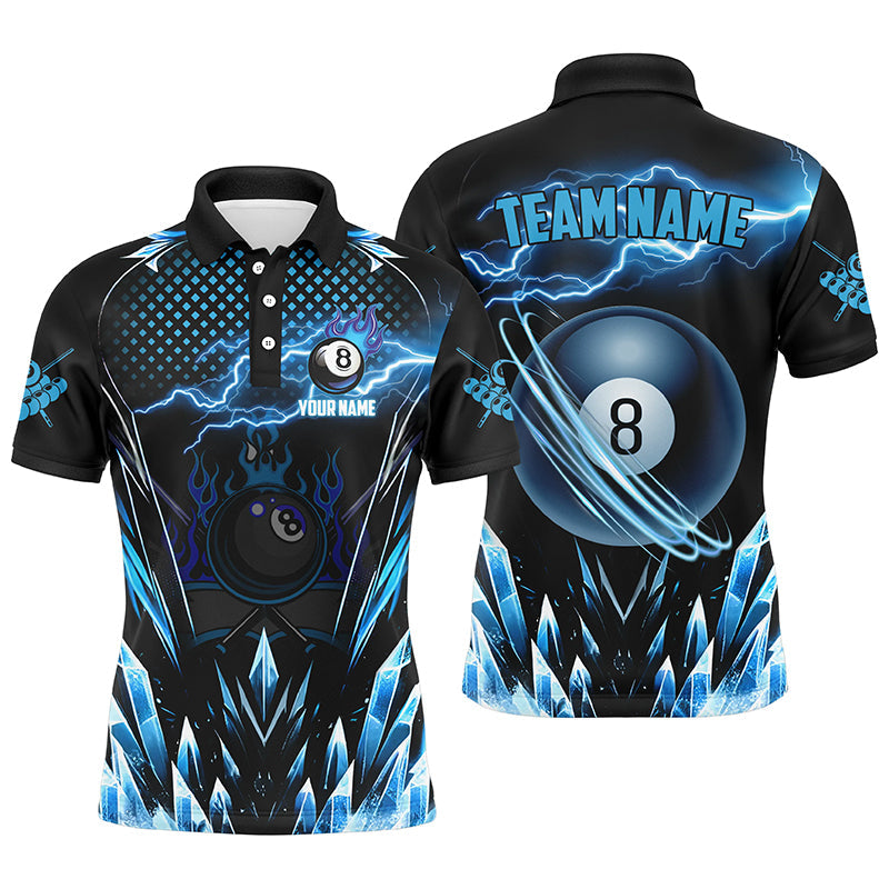 Individuelles blau eisiges Blitz-8-Ball-Pool-Poloshirt für Herren, Billard-Teamliga-Shirt TDM1328