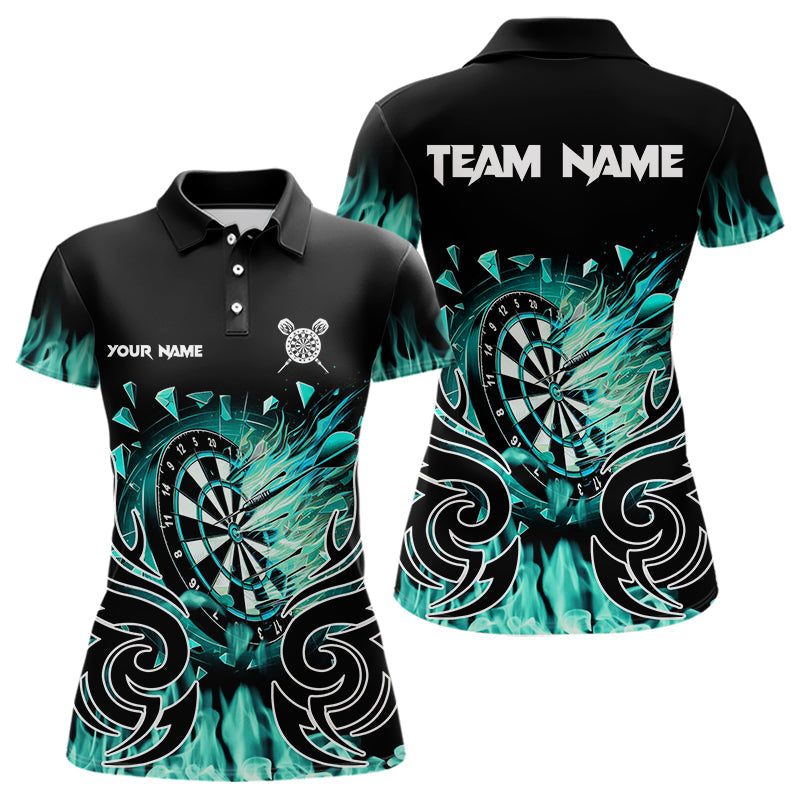 Individuelles Türkises Flammenfeuer Dart-Poloshirt für Damen – Team Dart Trikots TDM3795