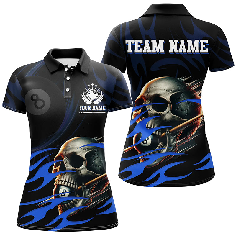 Lustiges Totenkopf-8-Ball-Pool individuelles Billard-Poloshirt für Damen, 8-Ball-Billardtrikot TDM1695