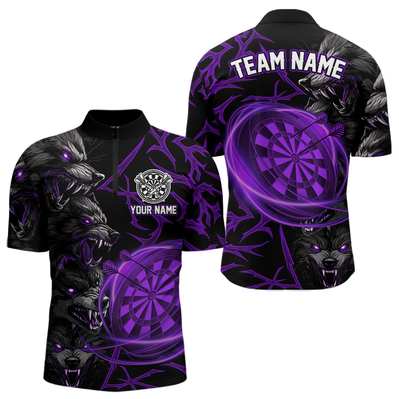 Personalisiertes Lila Wolf-Dartshirt Für Herren – Custom Light-Dartboard Darts Teamtrikot TDM4671