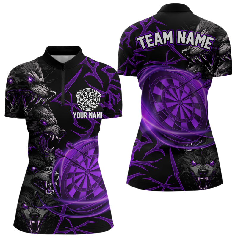 Personalisiertes Lila Wolf-Dartshirt Für Damen – Custom Light-Dartboard Darts Teamtrikot TDM4671