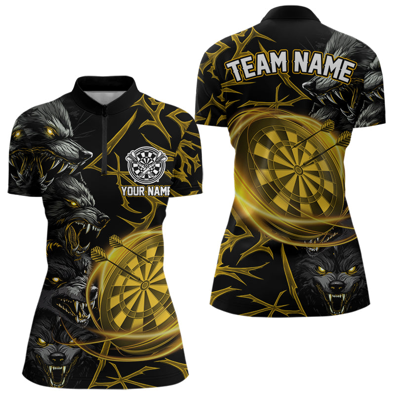 Personalisiertes Gelbes Wolf-Dartshirt Für Damen – Custom Light-Dartboard Darts Teamtrikot TDM5094