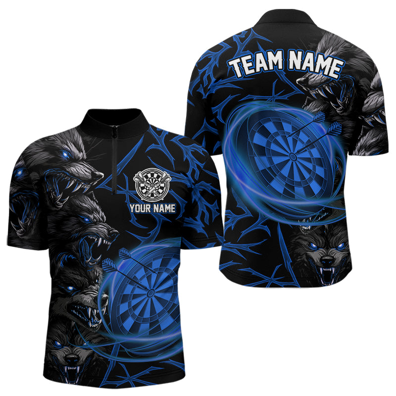 Personalisiertes Blaues Wolf-Dartshirt Für Herren – Custom Light-Dartboard Darts Teamtrikot TDM5095