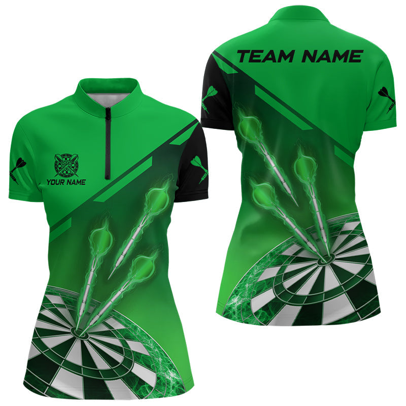 Individuelles Grünes Dart Damen Quarter Zip Shirt, Dart Team Uniform Trikot TDM3084