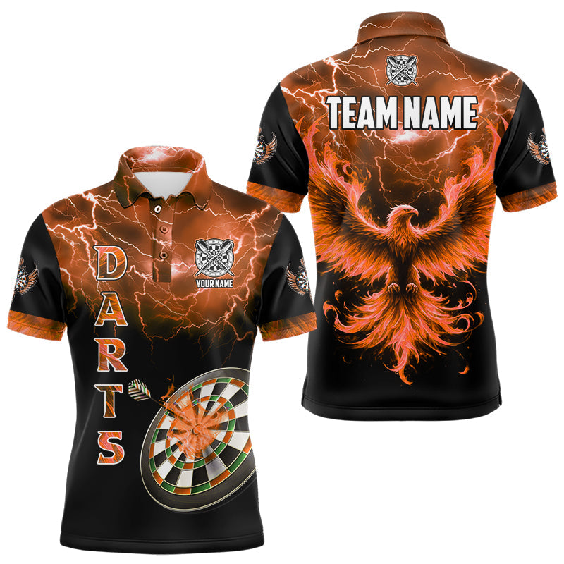 Individuelles Blitz-Thunder-Flammen-Phönix-Dart-Poloshirt für Herren, orangenes Darttrikot TDM3088