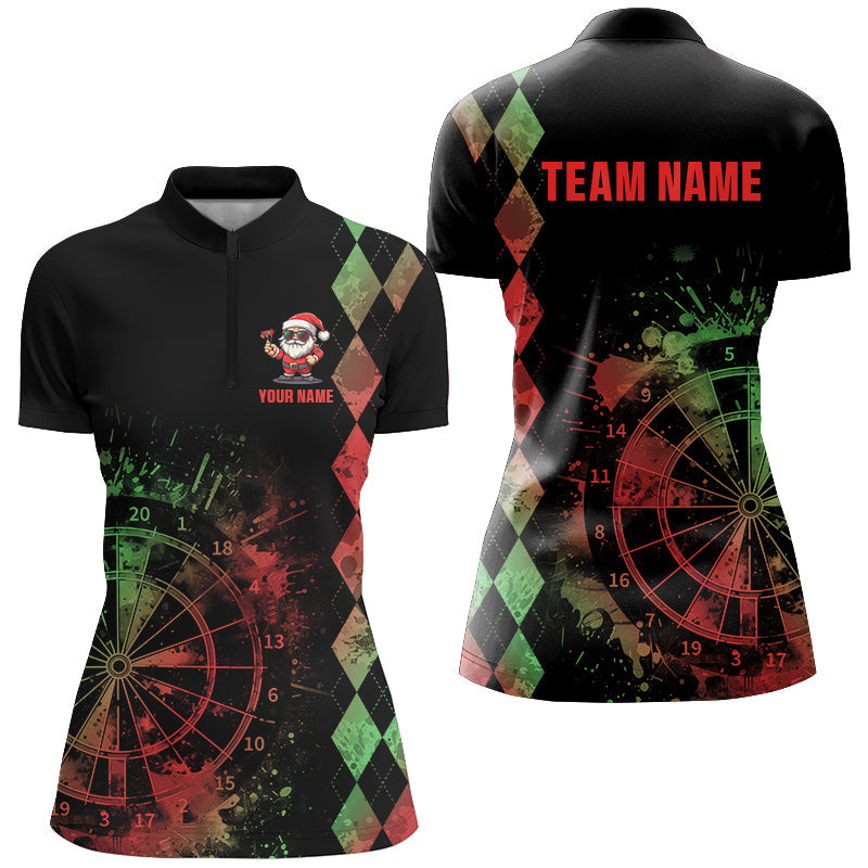 Individuelles Grünes und Rotes Grunge Dartboard Argyle-Muster Damen Dart Quarter Zip Shirt TDM2849
