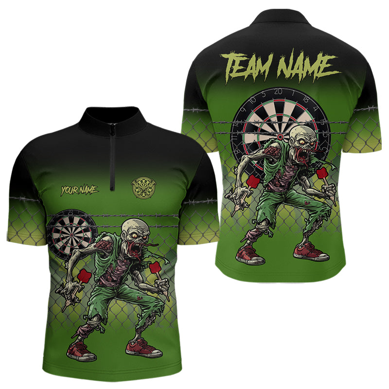 Individuelles Lustige Zombie Grüne Dart Viertelreißverschluss Herren Shirt – Team Dart Trikots TDM3805