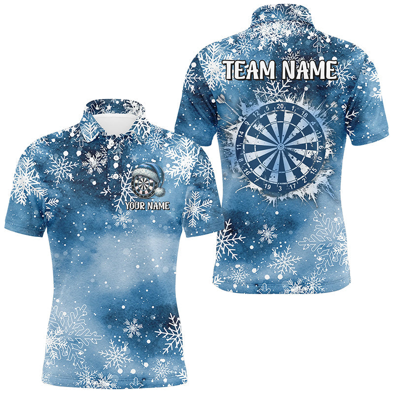 Individuelles Weihnachts Dart Poloshirt für Herren, Blaues Schneeflocken Muster Dart Trikot Team TDM2859