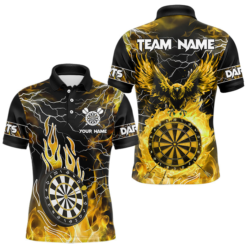 Individuelles gelbes Donner-Blitz-Dartbrett-Adler-Poloshirt für Herren, Darttrikot TDM3508