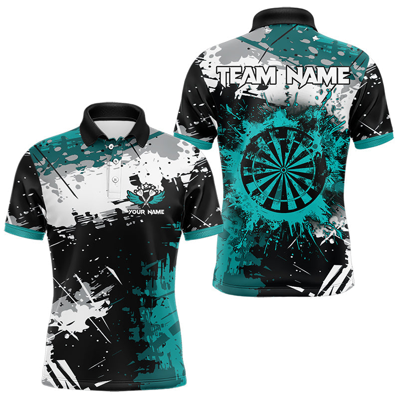 Grunge Türkis Farbspritzer Dart Polo & Viertelreißverschluss Maßgeschneiderte Herren Dartshirts Darts Trikots TDM3509