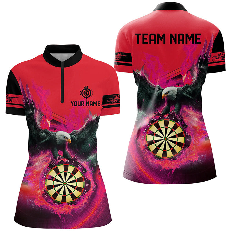 Individuelles Adler fliegend auf Dartboard Feuer Damen Quarter Zip Shirt, Rotes Dart Trikot TDM2126