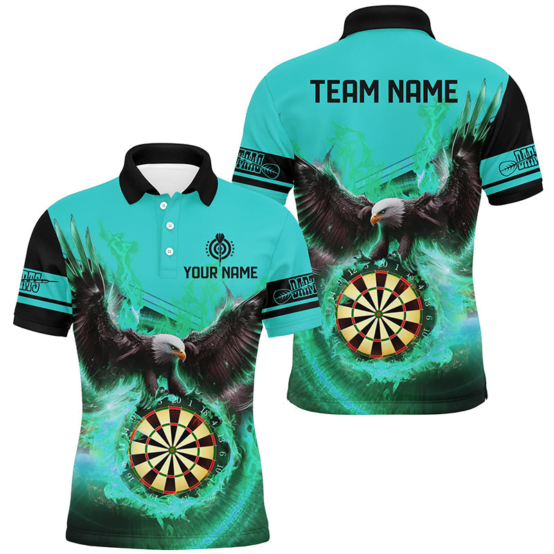 Individuelles Adler Fliegend Auf Dartbrett Feuer Herren Poloshirt, Türkises Darttrikot TDM2127