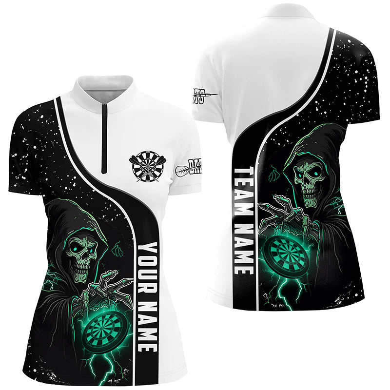 Individuelles Türkises Todes-Skelett Damen Quarter Zip Shirt, Darts Team Trikot TDM2627