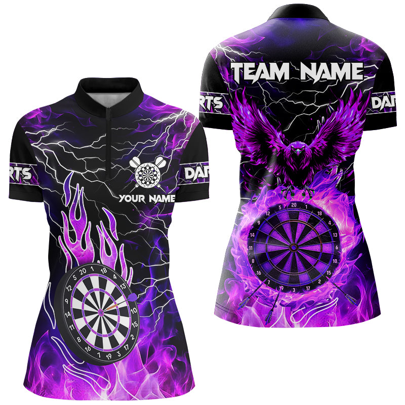 Lila Dartscheibe Feuer Flamme Adler Damen Dartshirt – Blitz & Donner Team Trikots TDM2877