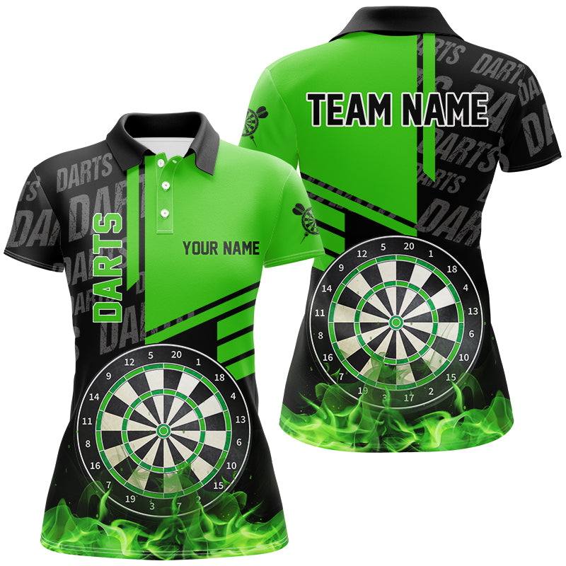 Schwarz-Grüne Feuer Damen-Dartshirts, personalisierte Dartliga-Teamtrikots TDM2880