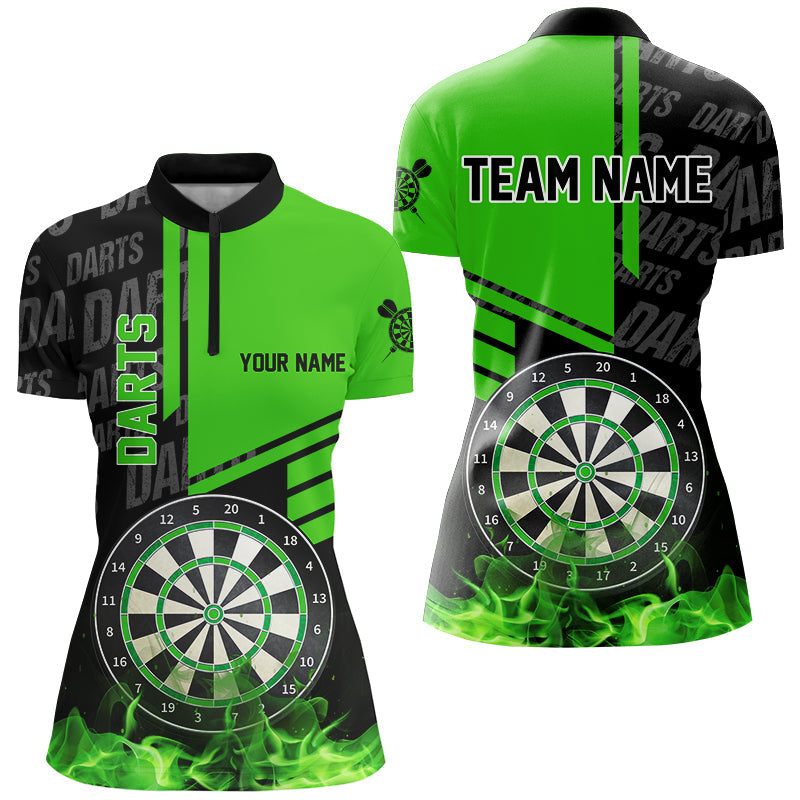 Schwarz-Grüne Feuer Damen-Dartshirts, personalisierte Dartliga-Teamtrikots TDM2880