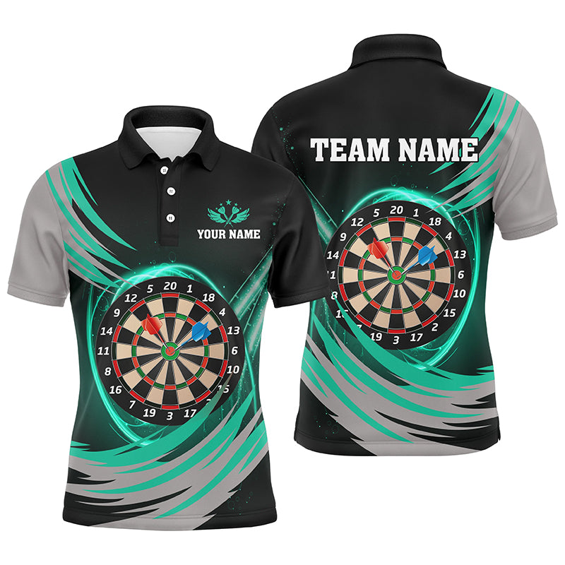 Individuelles Schwarzes Türkises Blitz Dartbrett Herren Poloshirt, Dart Teamtrikots TDM1350