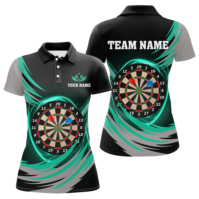 Individuelles Schwarzes Türkises Blitz Dartbrett Herren Poloshirt, Dart Teamtrikots TDM1350