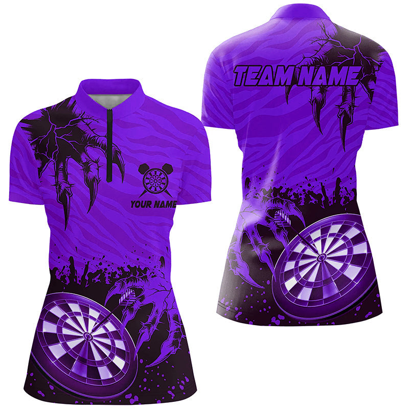 Individuelles Lustiges Klauen Dartboard Lila Damen Quarter Zip Shirt, Team Liga Darts Trikot TDM2652