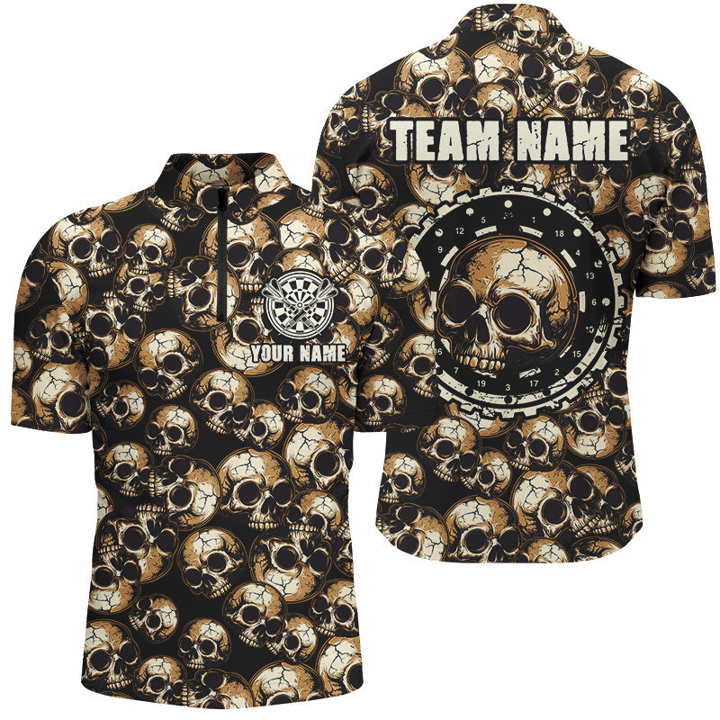 Individuelles Retro Skull Muster Herren Shirt mit Viertelreißverschluss, Gruselige Dart Trikots Team Uniform TDM2654