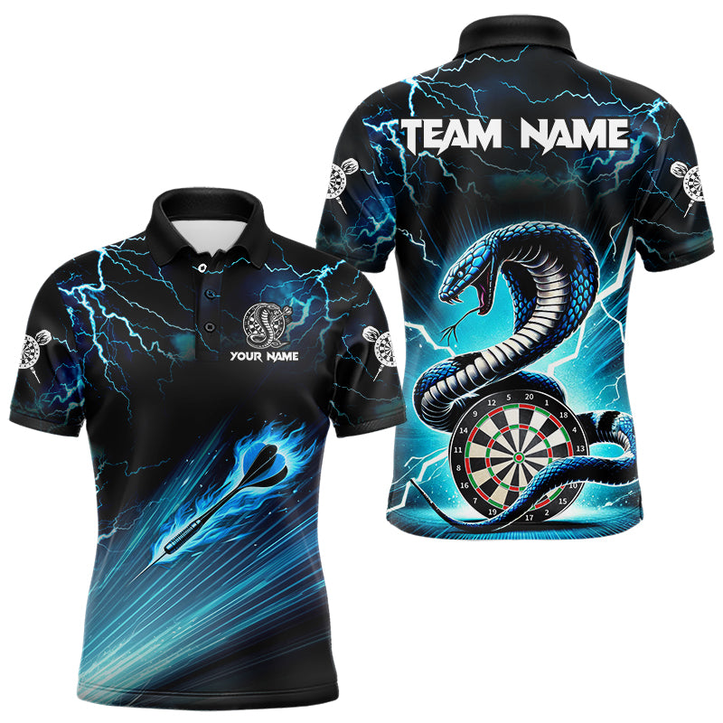 Blaues Blitz und Donner individuelles Kobra-Schlangen-Dart-Poloshirt für Herren, Team-Darttrikot TDM3114