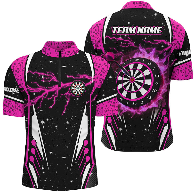 Individuelles Thunder Lightning Pink Herren Shirt mit Viertelreißverschluss, Dart Team Liga Trikot TDM2148