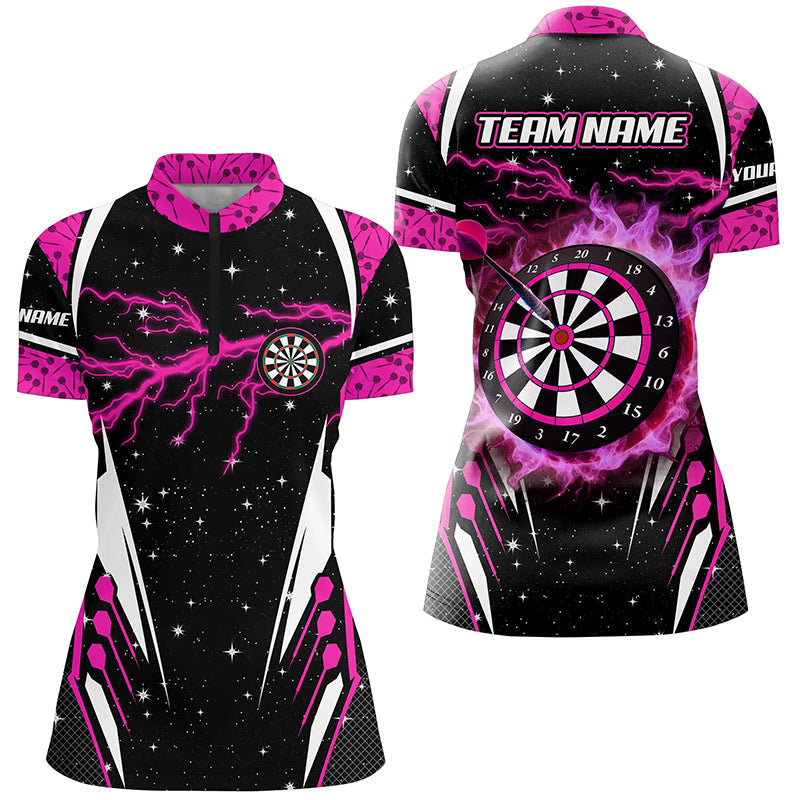 Individuelles Thunder Lightning Pink Damen Quarter Zip Shirt, Dart Team Liga Trikot TDM2148