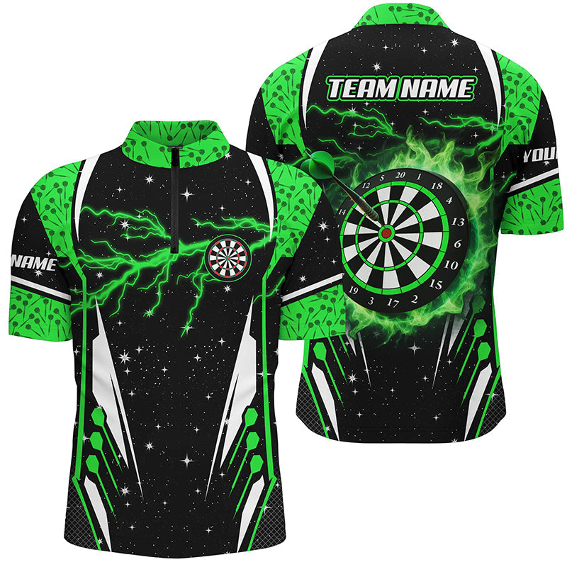 Individuelles Grünes Donner-Blitz Dart Herren Shirt mit Viertelreißverschluss, Dart Trikot TDM1180