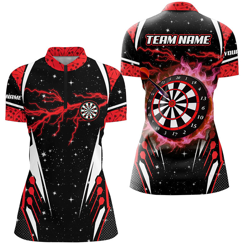 Individuelles Thunder Lightning rotes Dart Damen Quarter Zip Shirt, Team Liga Darttrikots TDM1181