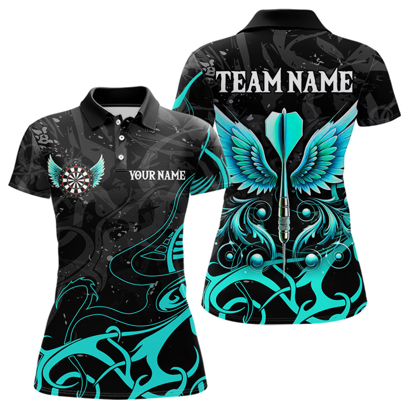 Individuelles Türkis-Schwarz Dartpfeil Dart-Poloshirt für Damen, Dart-Trikot Team-Outfit TDM3668