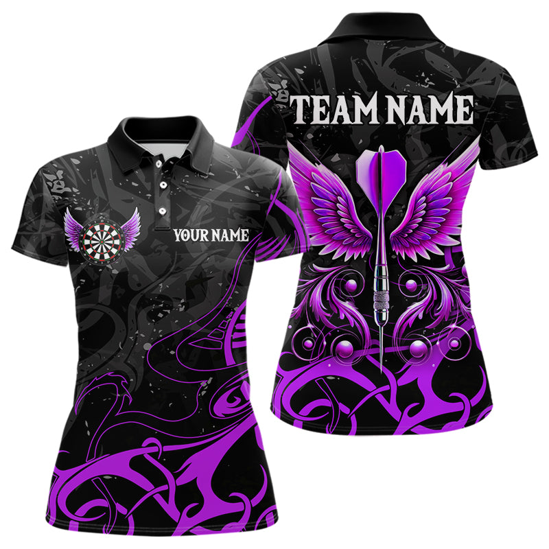 Individuelles Lila-Schwarz Dartpfeile-Flügel Dart-Poloshirt für Damen, Dart-Trikot Team-Outfit TDM3669