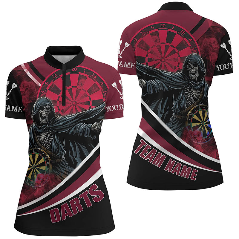 Individuelles Death Skeleton rotes Darttrikot Dart Quarter Zip Shirt für Damen, Dart Liga Shirt TDM1727