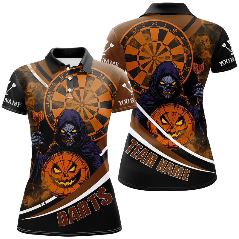 Individuelles Death Skeleton Dartboard Gesicht Halloween Dart Poloshirt für Damen, Dart Trikot TDM2664
