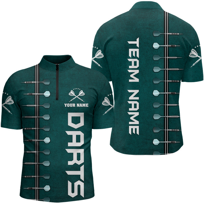 Individuelles Dunkelgrünes Dart Herren Shirt mit Viertelreißverschluss, Dart Team Trikot TDM3131