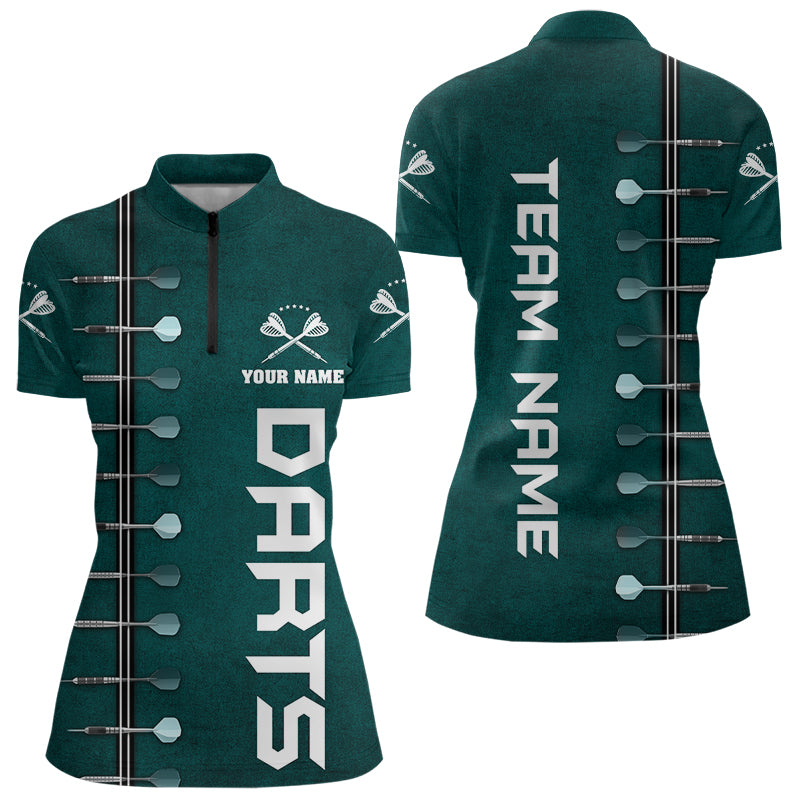 Individuelles Dunkelgrünes Dart Damen Quarter Zip Shirt, Dart Team Trikot TDM3131