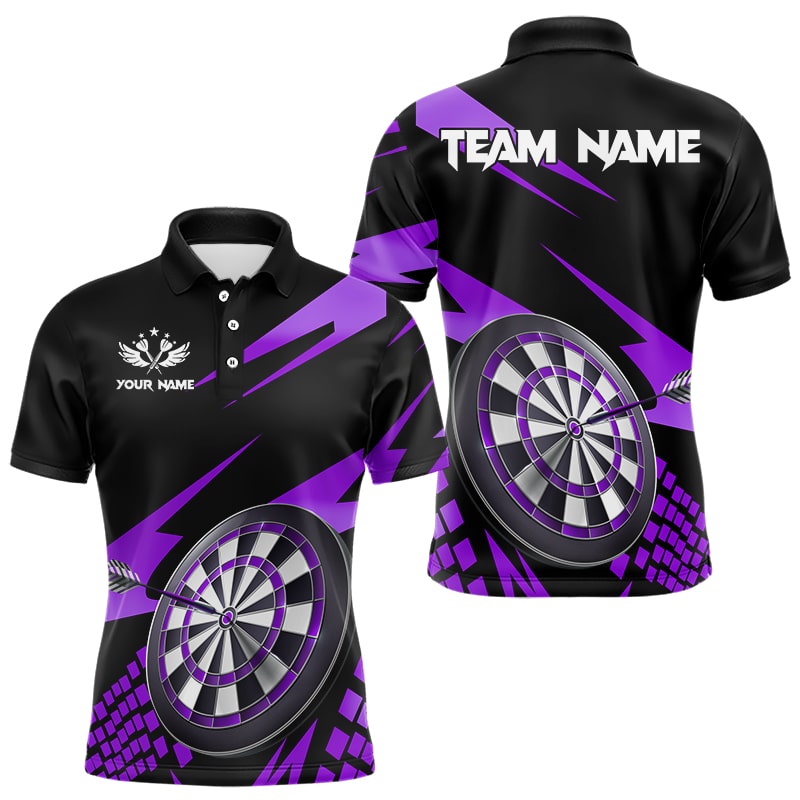 Individuelles lila-schwarzes Poloshirt für Herren, Dartboard-Darttrikot Team-Outfit TDM3141