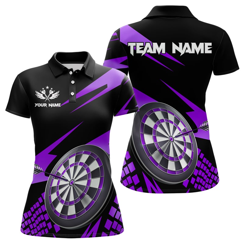 Individuelles Lila Schwarzes Dart-Poloshirt für Damen, Dartbrett Dart-Trikot Team-Outfit TDM3141