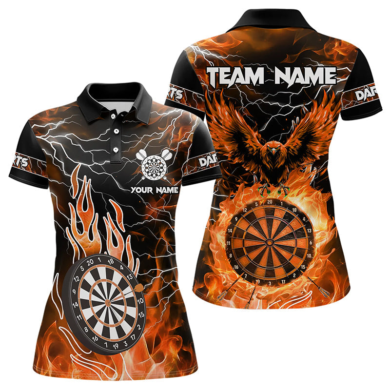 Orange Dartboard Feuer Flamme personalisiertes Adler Damen-Dartshirt, Donner Blitz Darttrikots TDM3373