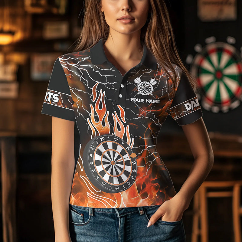 Orange Dartboard Feuer Flamme personalisiertes Adler Damen-Dartshirt, Donner Blitz Darttrikots TDM3373