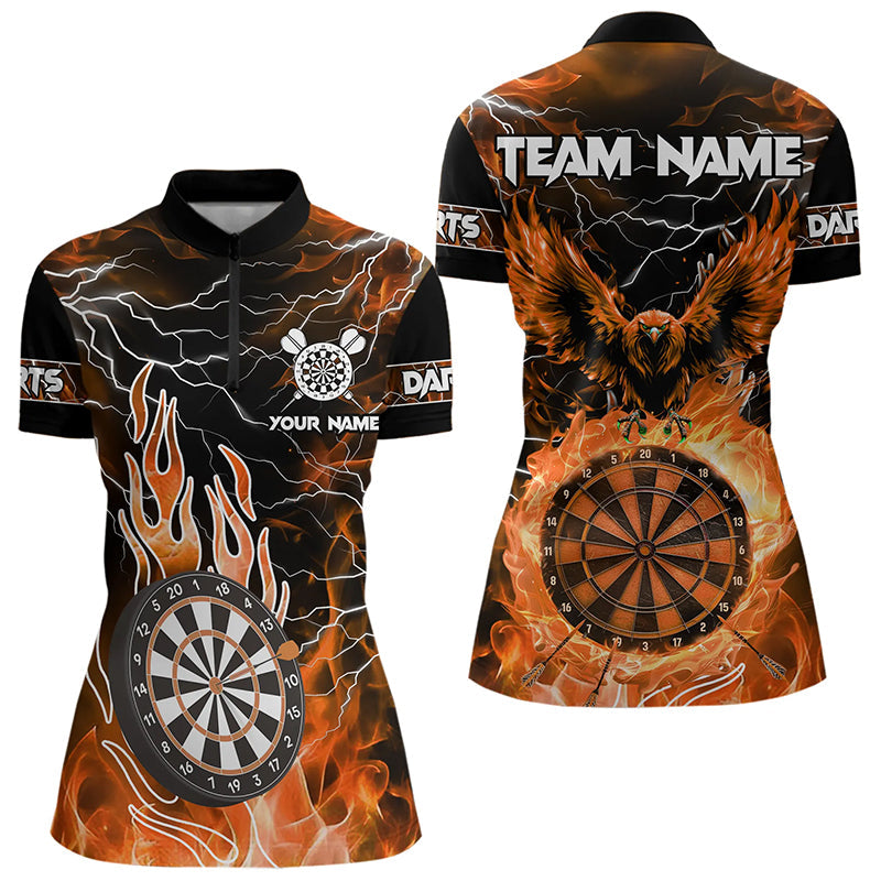 Orange Dartboard Feuer Flamme personalisiertes Adler Damen-Dartshirt, Donner Blitz Darttrikots TDM3373