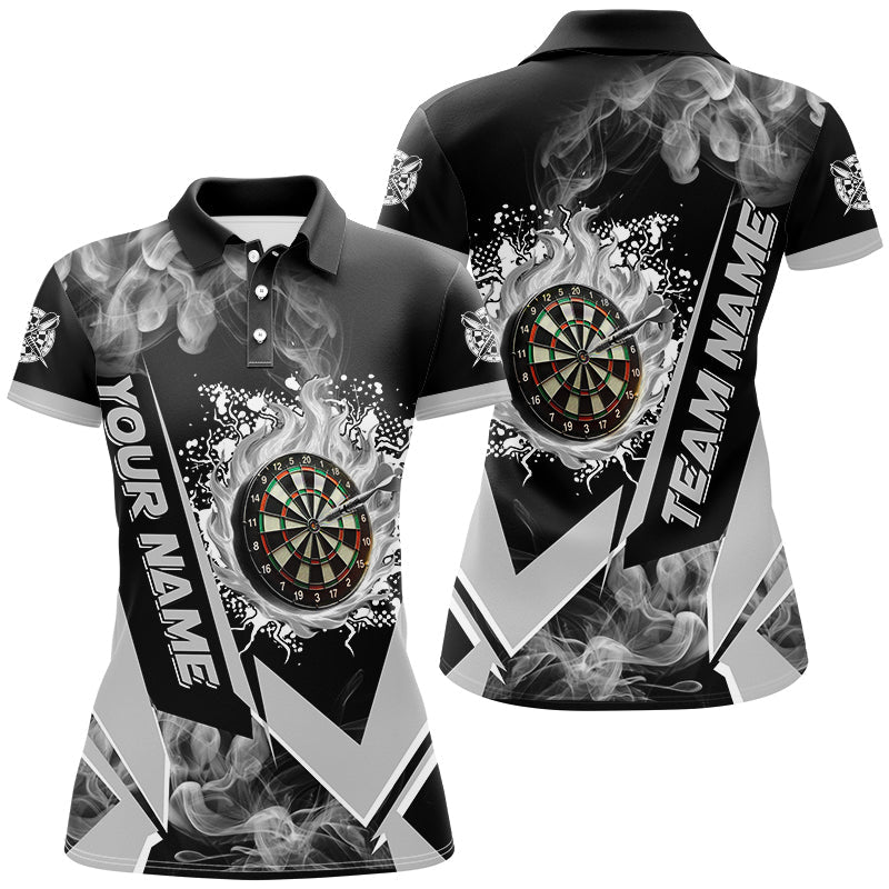 Individuelles Dartboard Feuer Flammen Rauch Dart Poloshirt für Damen, Graues Dart Trikot TDM2899