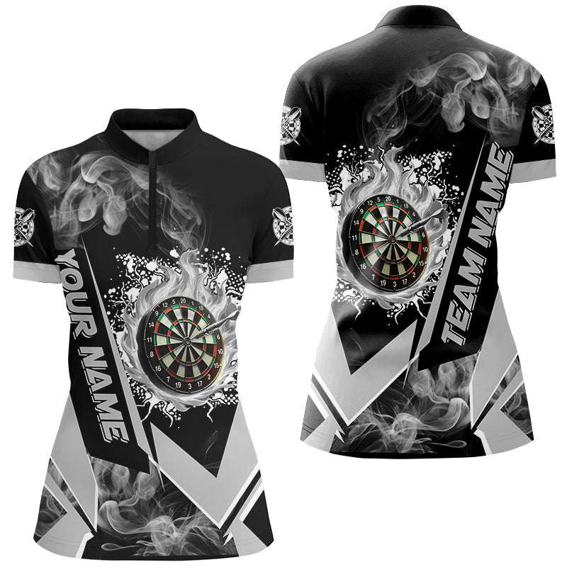 Individuelles Dartboard Feuer Flamme Rauch Dart Damen Quarter Zip Shirt, Graues Dart Trikot TDM2899