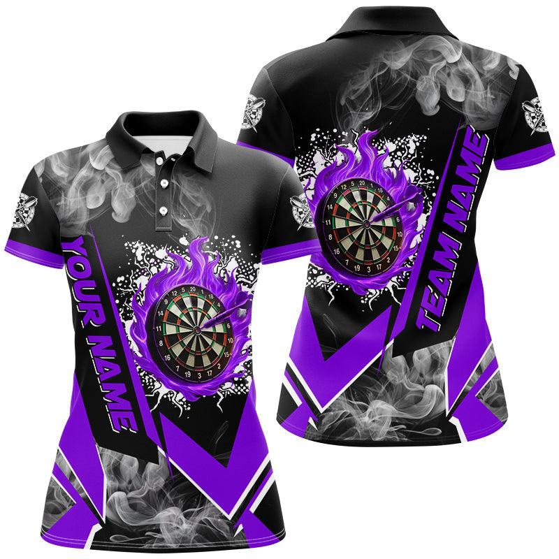 Individuelles Dartboard Feuer Flammen Rauch Dart Poloshirt für Damen, Lila Dart Trikot TDM2900