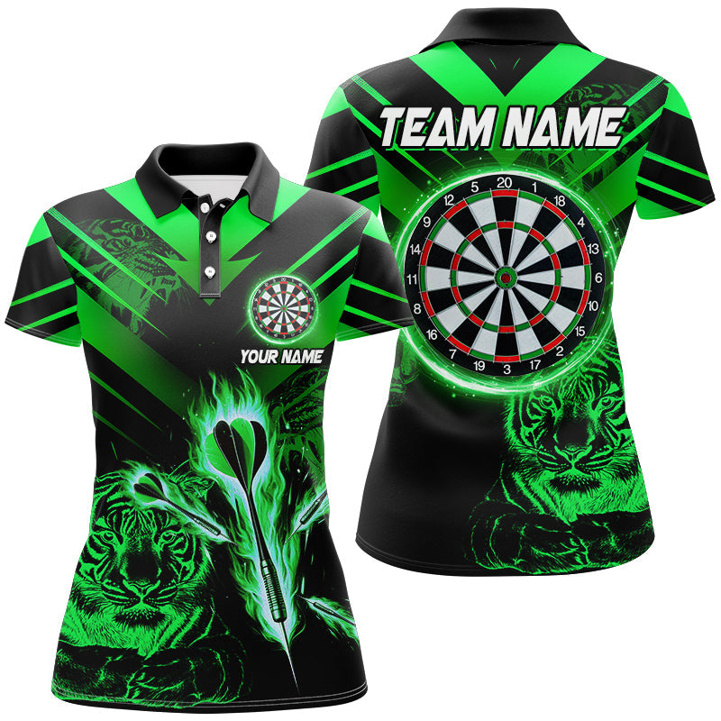 Individuelles Grünes Dart Pfeil Feuer Tiger Dart-Poloshirt für Damen, Dart-Liga Team-Trikot TDM3145