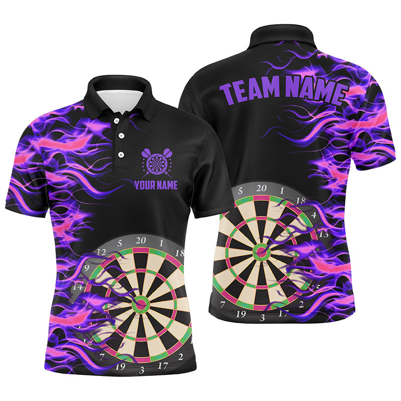 Individuelles Lila Dartbrett Feuerflamme Dart Herren Poloshirt, Dart Team Name Trikot TDM1739