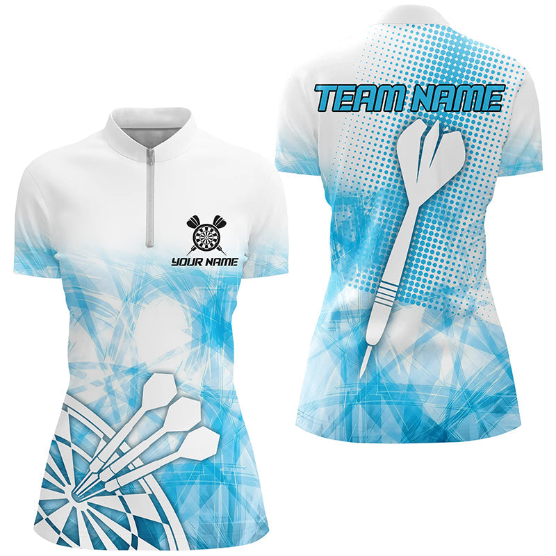 Individuelles Blaues Abstraktes Dart Damen Quarter Zip Shirt, Dart Team Uniform TDM2455